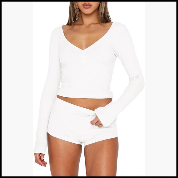 Ribbed Knit Modal Pajama Set with Button Top and Shorts